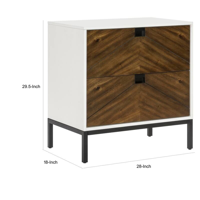 White/Brown 2 Drawer 18 in. W Nightstand with Sturdy Hardware and Ample Storage
