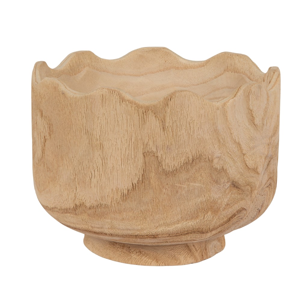 Scalloped Edge Paulownia Wood Decorative Bowl - 10.24"L x 10.2"W x 7.48"H