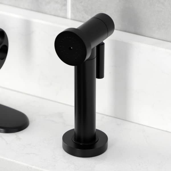 slide 2 of 47, Kingston Brass Whitaker Single-Handle Deck Mount Kitchen Faucet with Brass Sprayer
