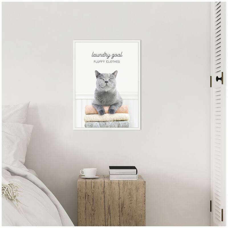 Kate and Laurel Sylvie Cat Laundry Goals Framed Canvas by Amy Peterson