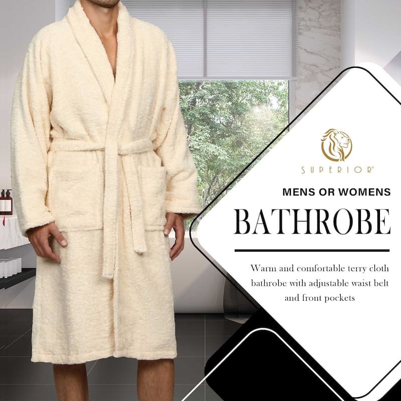 100% Cotton Soft Terry Adult Unisex Lightweight Bathrobe by Superior