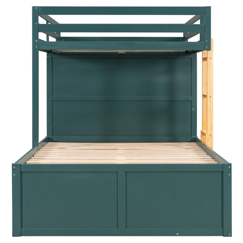 Roomfitters Full Size Bunk Bed with Drawers and Mini Wardrobe, Solid Wood