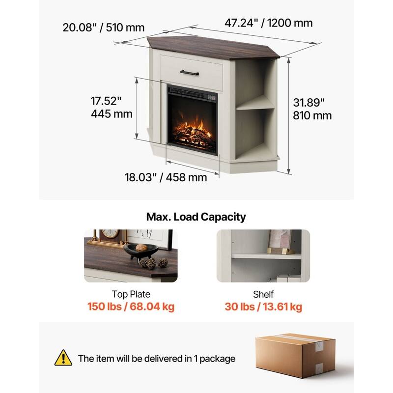 50" TV Stand with Electric Fireplace and Temperature Control LED Lighting Storage Drawers - 47.24” x 20.08” x 31.89”