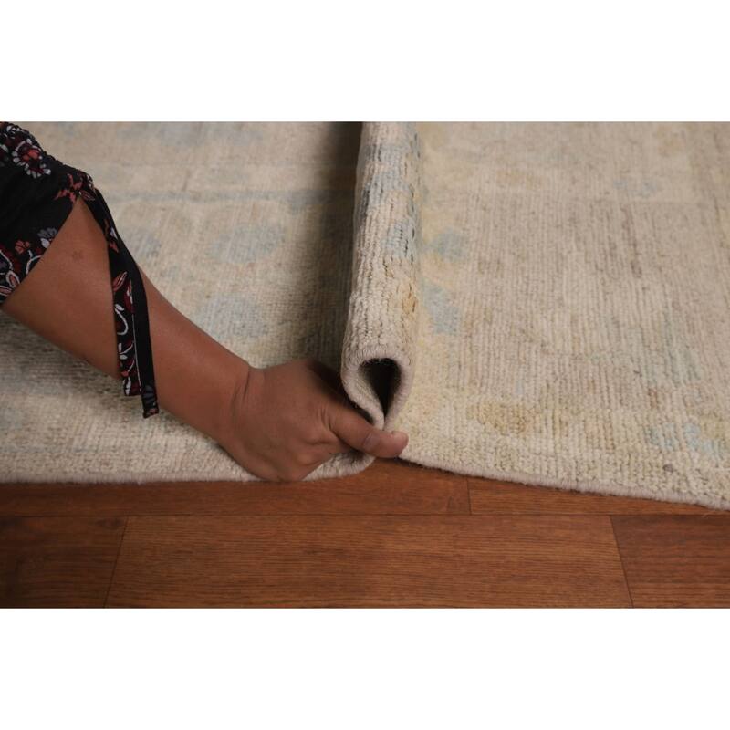 Transitional Beige Oushak Turkish Area Rug Handmade Wool Carpet - 9'3"x 11'7"