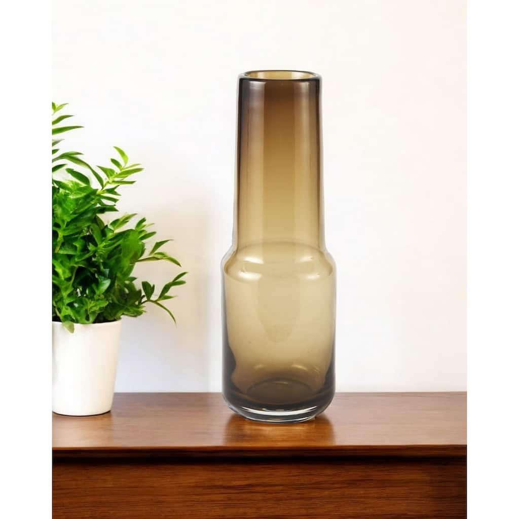 12 Inch Brown Crystal Glass Table Vase Modern Cylinder Shape