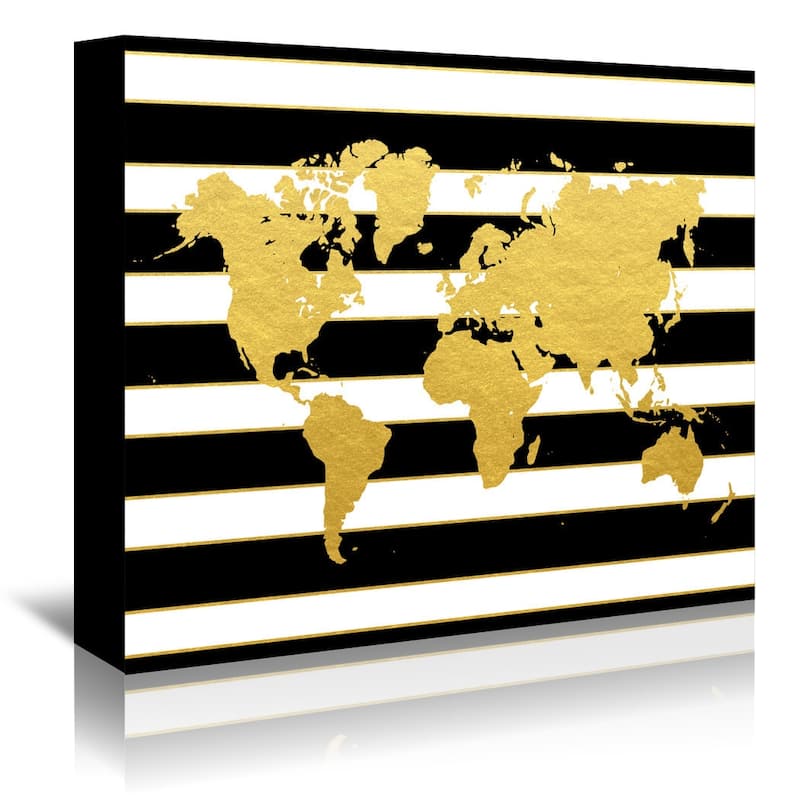 Americanflat - Gold & Black Striped World Map by Samantha Ranlet - 8 ...