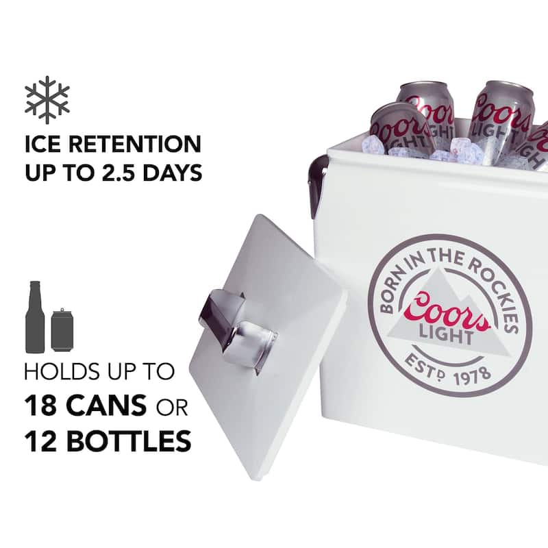 Coors Light Retro Ice Chest Cooler W/Opener 13L (14 qt), White,Silver - (14 Quarts/13 Liters)