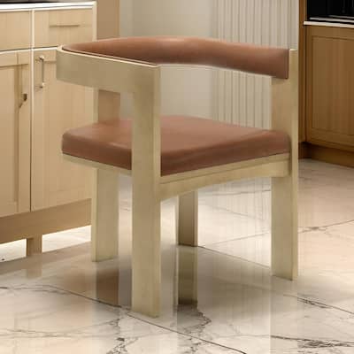 23 Inch Dining Chair, Cushioned, Curved Open Back, Oak Brown, Upholstery