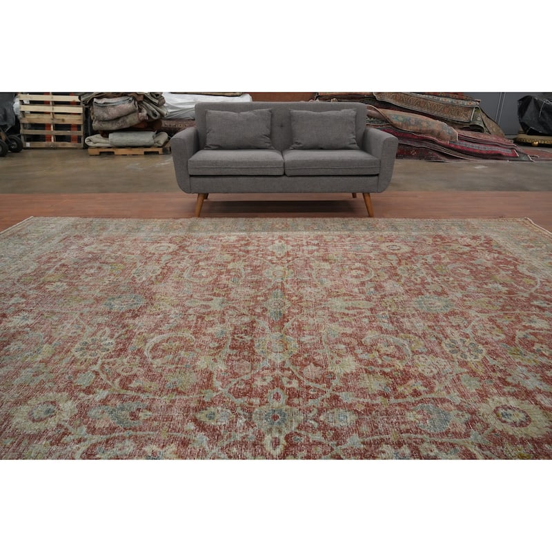 Hand Knotted Oriental 100% Wool Carpet Traditional All-Over Oranges & Rust Sultanabad (Ziegler) Area Rug - 12' 9'' X 9' 5''