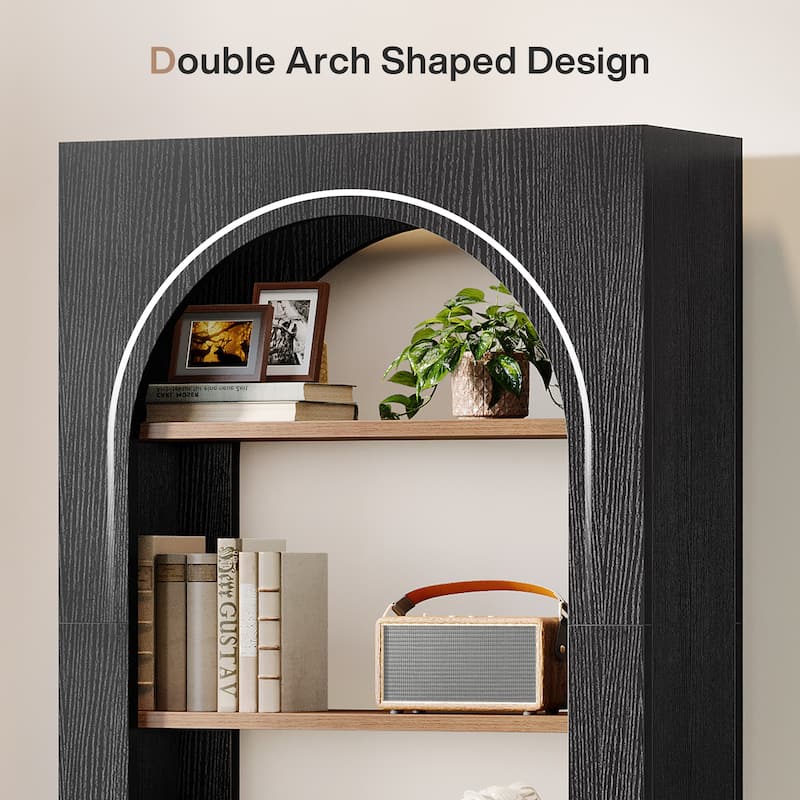 6-Tier Modern Bookcase, 70.9 Inches Tall Arched Bookshelf