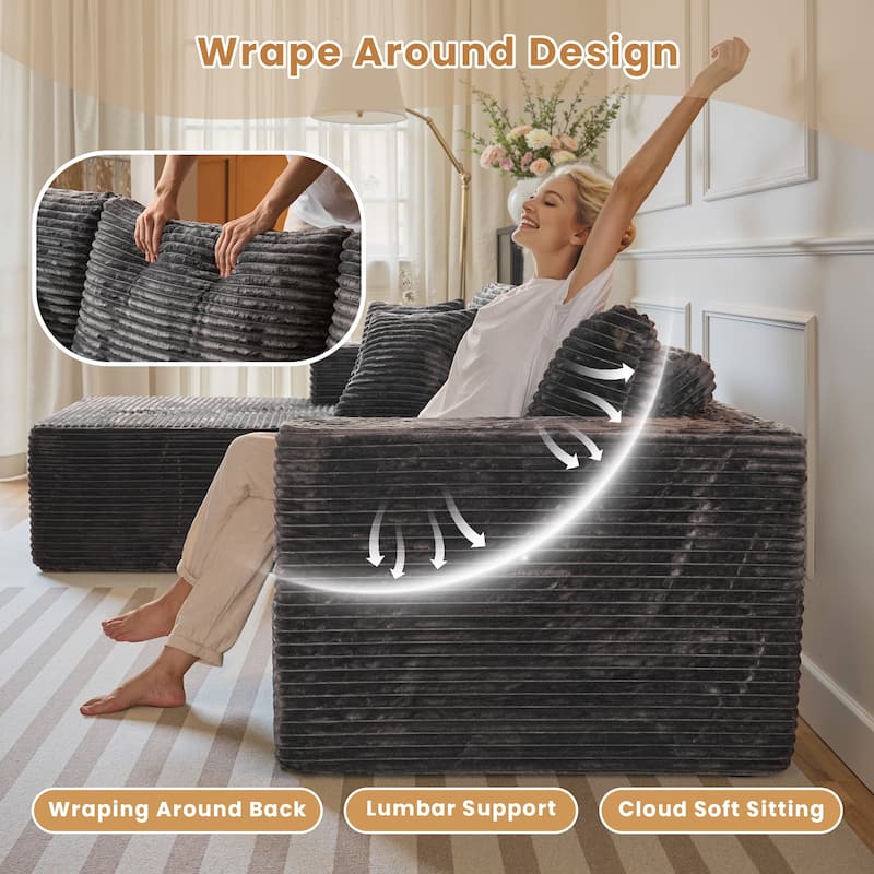 HOOOWOOO Modular Plush Upholstery L-shaped Sofa with Chaise Lounge