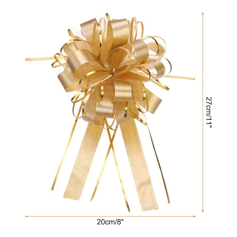 20pcs Large Pull Bow Gift Wrapping Bows Ribbon Organza - Gold - 8 Inch