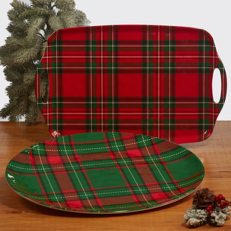 Certified International Christmas Plaid Melamine 11" Dinner Plates, Set of 6 - 11-inch