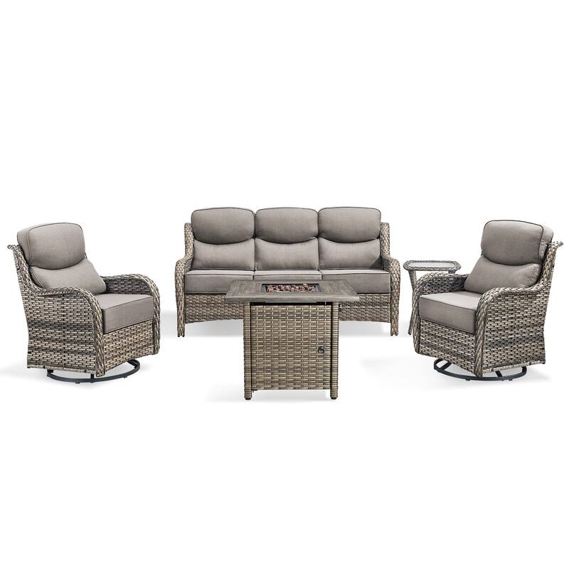 Pocassy Outdoor 6" Sofa Swivel Chair with Fire Pit Table