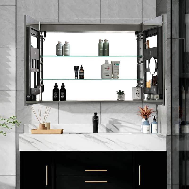 LED Mirror Lighted Medicine Cabinet with Lights,LED Medicine Cabinet,Aluminium,Outlets & USB - N/A