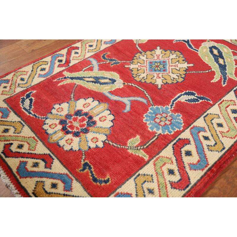 Floral Red Kazak Oriental Foyer Rug Handmade Wool Carpet - 2'0" x 3'0"