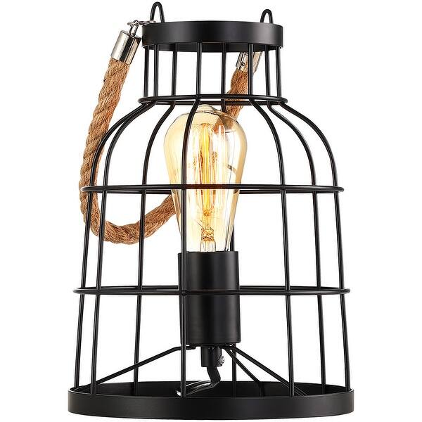 slide 10 of 9, Rustic Black Small Accent Uplight Table Lamp with Jute Rope Handle - 10.6"H 10.6"H