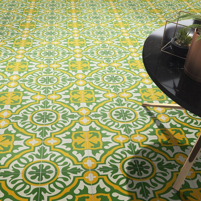 Handmade Baha in Green and Yellow Tile, Pack of 12 (Morocco)