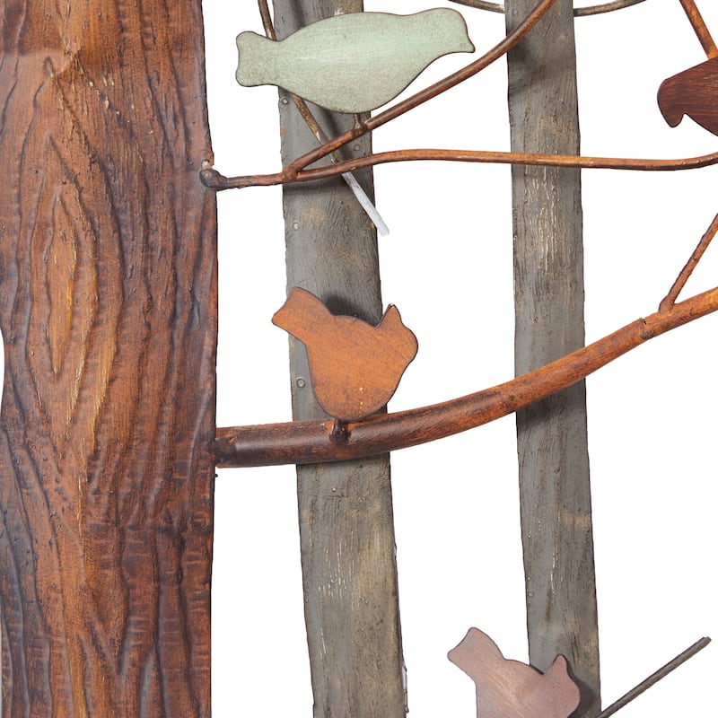 Multi Colored Metal Cutout Bird Home Wall Decor with Tree Branch Accents and Black Metal Frame