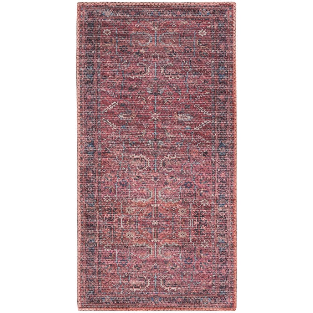 New Concept Washables Vintage Persian Floral Machine Washable Area Rug