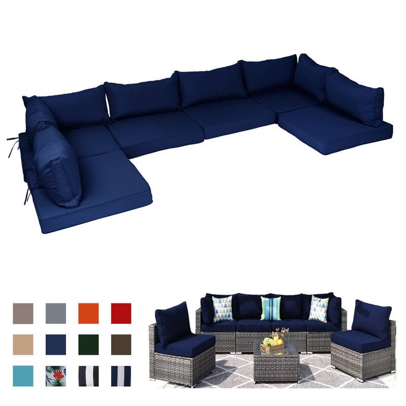 14pcs Outdoor Couch Cushions,4" Waterproof Sectional Rattan Conversation Set Cushions(Only Cushions+Covers,No Sofa) - 14PCS - Navy Blue