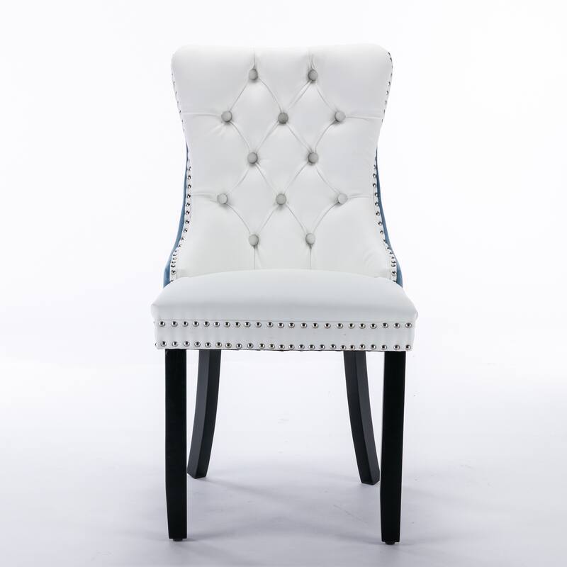 Contemporary Tufted Upholstered Dining Chair with Wood Legs and Nailhead Trim, Set of 2 - White-1
