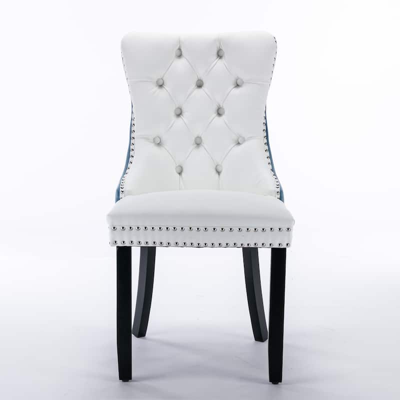Faux Leather Upholstered Tufted Dining Chairs Set of 2, High Wingback Kitchen Chairs with Wood Legs and Nailhead Trim