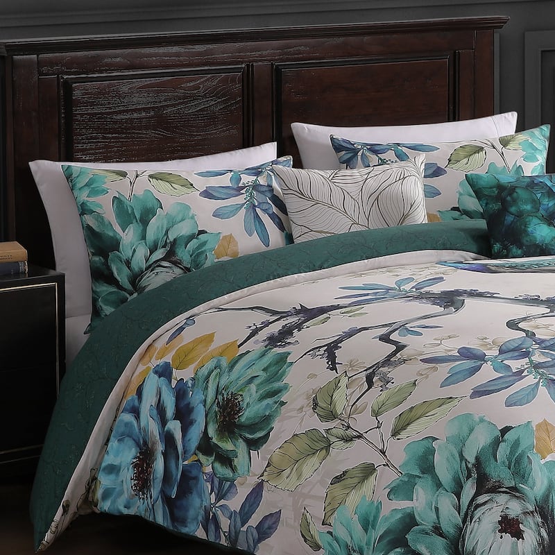 Bebejan Peacock Jardin 100% Cotton Sateen 5 Piece Reversible Comforter Set