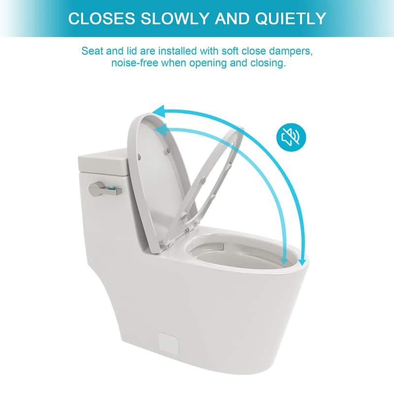 1-piece 1.28 GPF Single Flush Elongated Toilet in White Seat Included - 28" x 14" x 27"