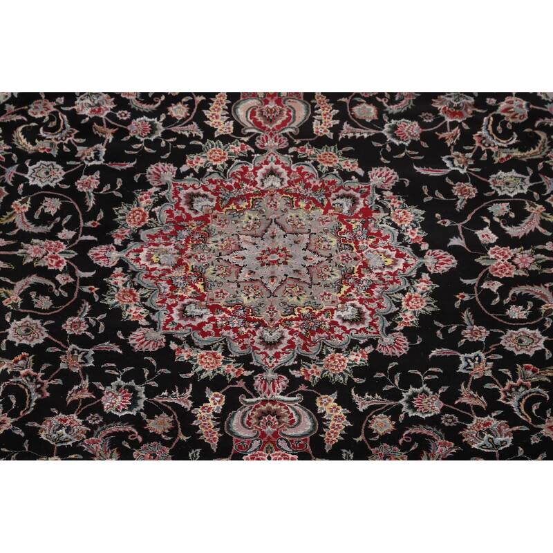 Floral Black Aubusson Chinese Area Rug Hand-Knotted Wool Carpet - 8'3"x 10'0"