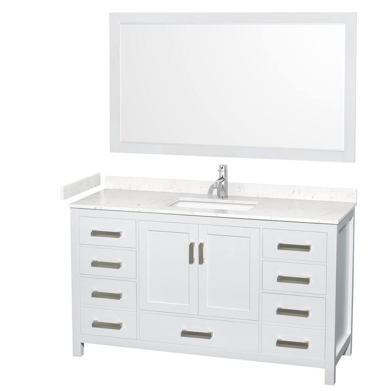 Wyndham Collection Sheffield 60" Single Bathroom Vanity, Carrara - White / Carrara Cultured Marble Top / Brushed