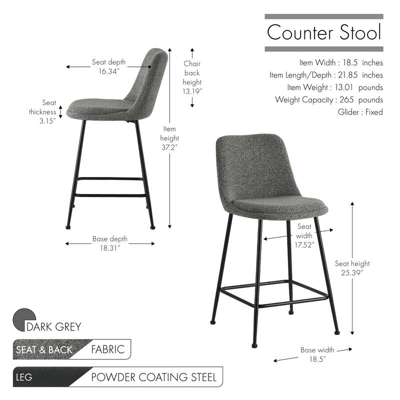 Porthos Home Teo Fabric Armless Counter Stools with Steel Legs, Set of 2