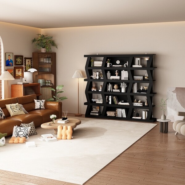 Onizbar 【Luxury】 Contemporary Black Zig - zag Bookshelf: Unique Design, Ample