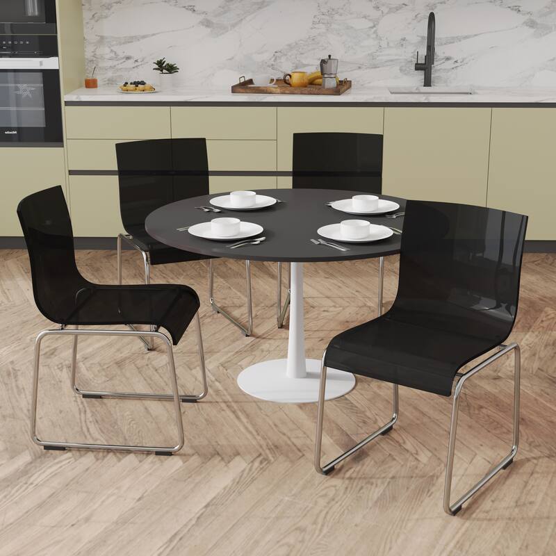Lima Modern Contemporary Transparent Stackable Acrylic in Chrome Steel Dining Accent Side Chair Set of 4