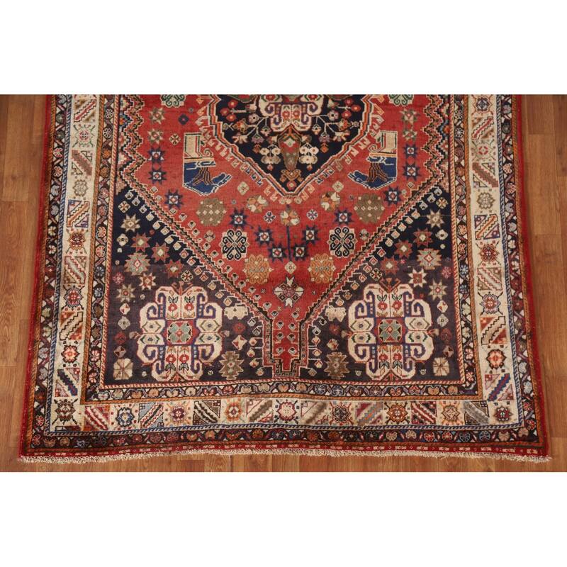 Vegetable Dye Shiraz Kashkoli Persian Vintage Rug Handmade Wool Carpet - 5'2"x 7'9"
