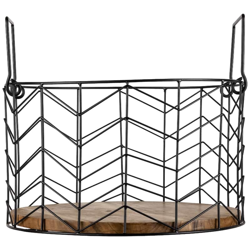 Round Iron Nesting Baskets with Natural Wood Base - 14" - Set of 3