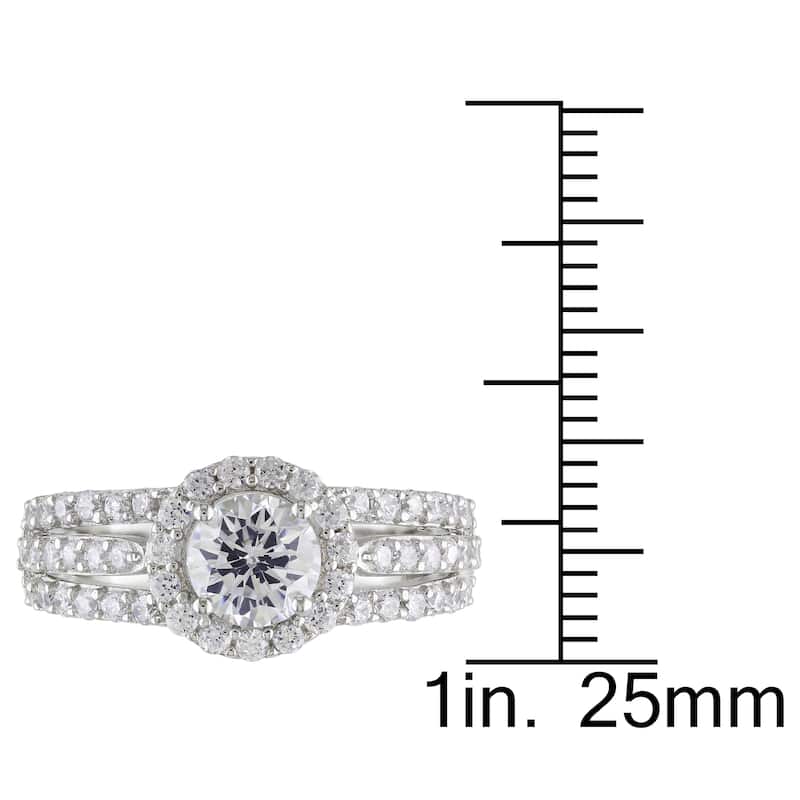Miadora Triple Row Halo Cubic Zirconia Engagement Ring in Sterling Silver