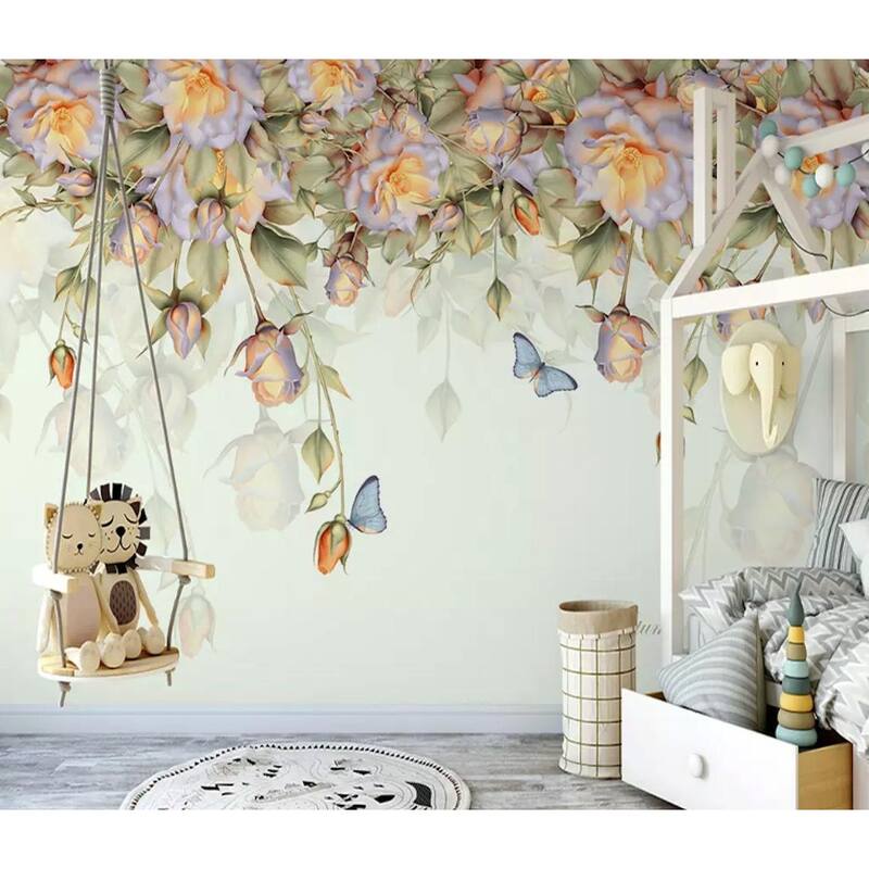 GK Wall Design Orange Rose Vintage Floral Classical Removable Wallpaper