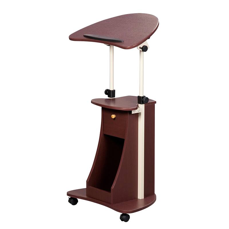 Sit-to-Stand Rolling Adjustable Laptop Cart With Storage - Chocolate