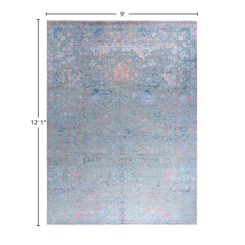 Ikat One-of-a-Kind Hand-Knotted Area Rug - Gray, 9' 0" x 12' 1" - 9' 0" x 12' 1"