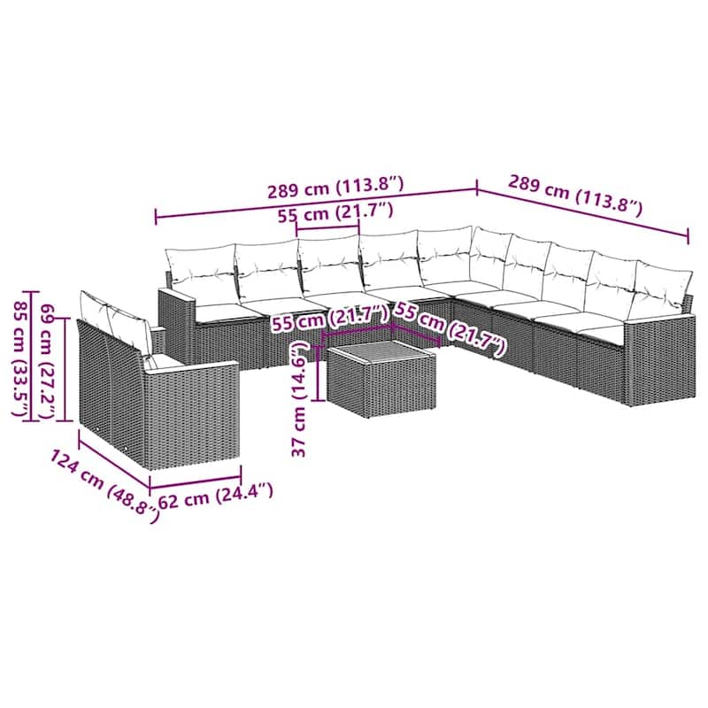 vidaXL Patio Sofa Set with Cushions Outdoor Conversation Furniture Poly Rattan