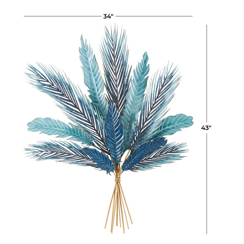 Metal Leaf Bundle Wall Decor with Gold Stems - Blue - Roche River Decor