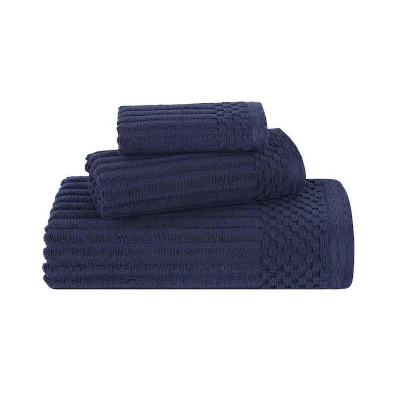 Blue Nile Mills Modern Ribbed 100% Cotton Quick-Dry 3-Piece Towel Set