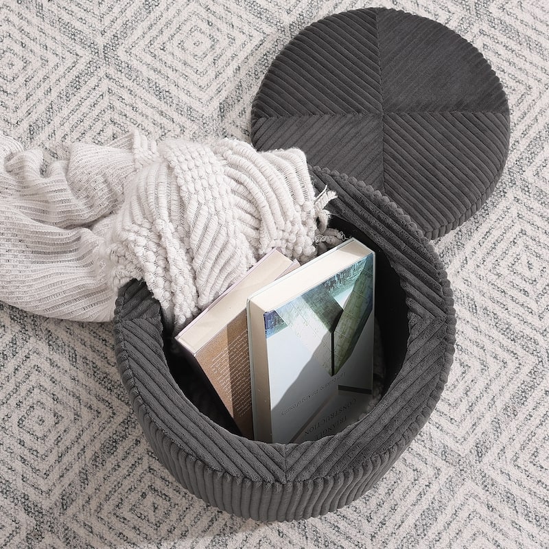 Adeco Round Velvet Storage Ottoman