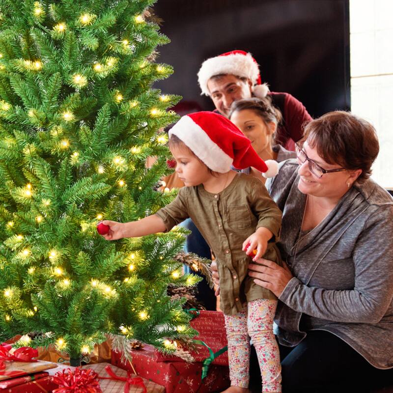 Gymax 7 ft Pre-lit Pencil Christmas Tree Hinged Fir Tree Holiday Decor - See Details