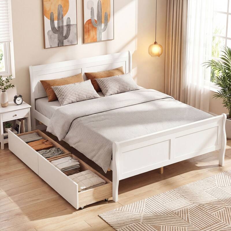 Costway Twin Size Bed Frame with 2 Storage Drawers Wood Platform Bed