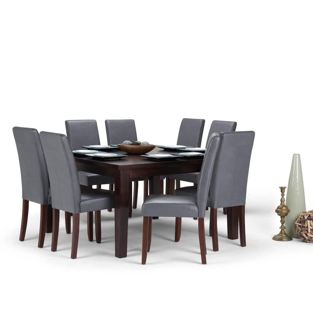 WYNDENHALL Normandy Transitional 9 Pc Dining Set with 8 Upholstered Parson Chairs and 54" Wide Table