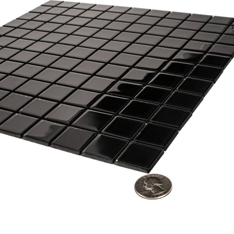 Apollo tile 12" x 12" Colorway Glossy Black Glass Tile (9.67 sq ft/case) - 10 Pack