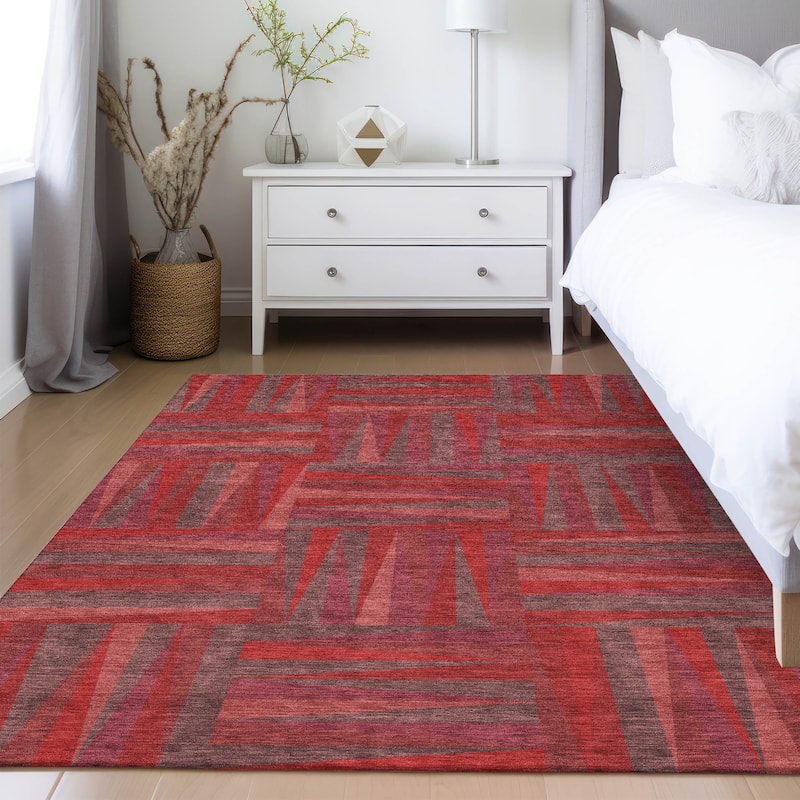 Machine Washable Indoor/ Outdoor Contemporary Mosaic Chantille Rug