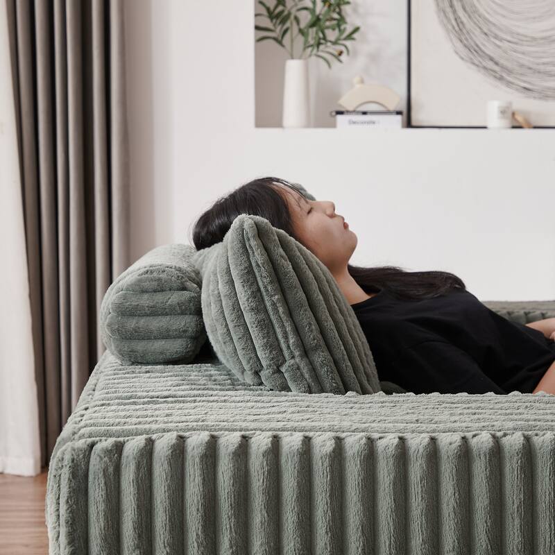 Plush Corduroy Fabric Modular Cloud Sofa with Backrest Pillow for Livingroom 75-Inch Fluffy Sleeper Sofa Bed